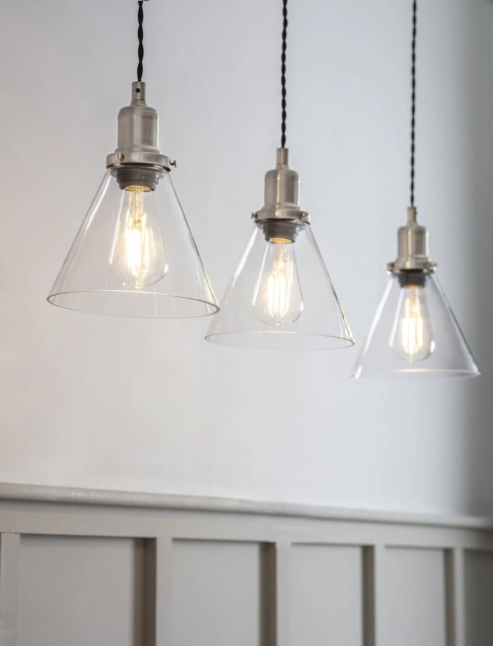 Trio Of Hoxton Cone Pendant Light - Satin Nickel 3 Trio Of Hoxton Cone Pendant Light - Satin Nickel