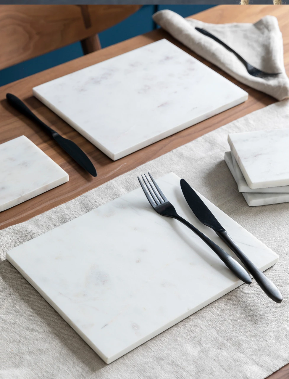 Set Of 2 Marble Placemats - White 3 Set Of 2 Marble Placemats - White